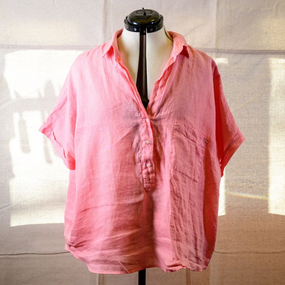 Grayson Pure Linen Peach short sleeve button up Artist SS blouse - Picture 1 of 5